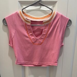 SHEIN Pink Ribbed Crop Top with Orange Trim